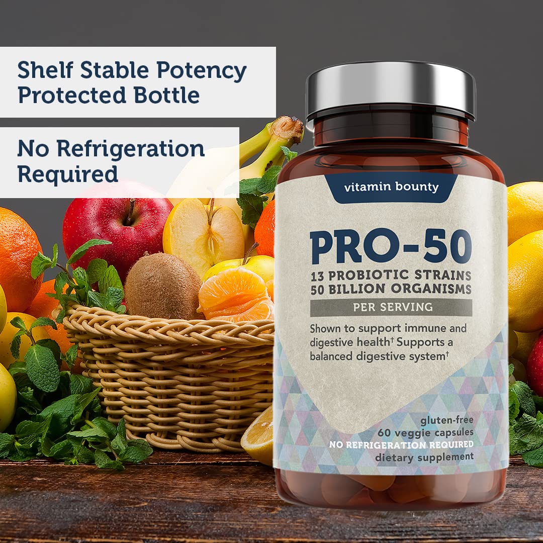 Vitamin Bounty Pro-50 Probiotics Supplement- 13 Probiotic Strains, Gut Health Vitamin Bounty