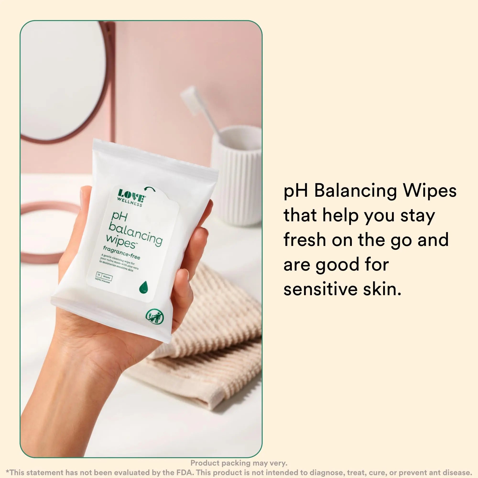 Love Wellness pH Balancing Wipes for Women | Feminine Hygiene for Cleansing with Aloe Vera