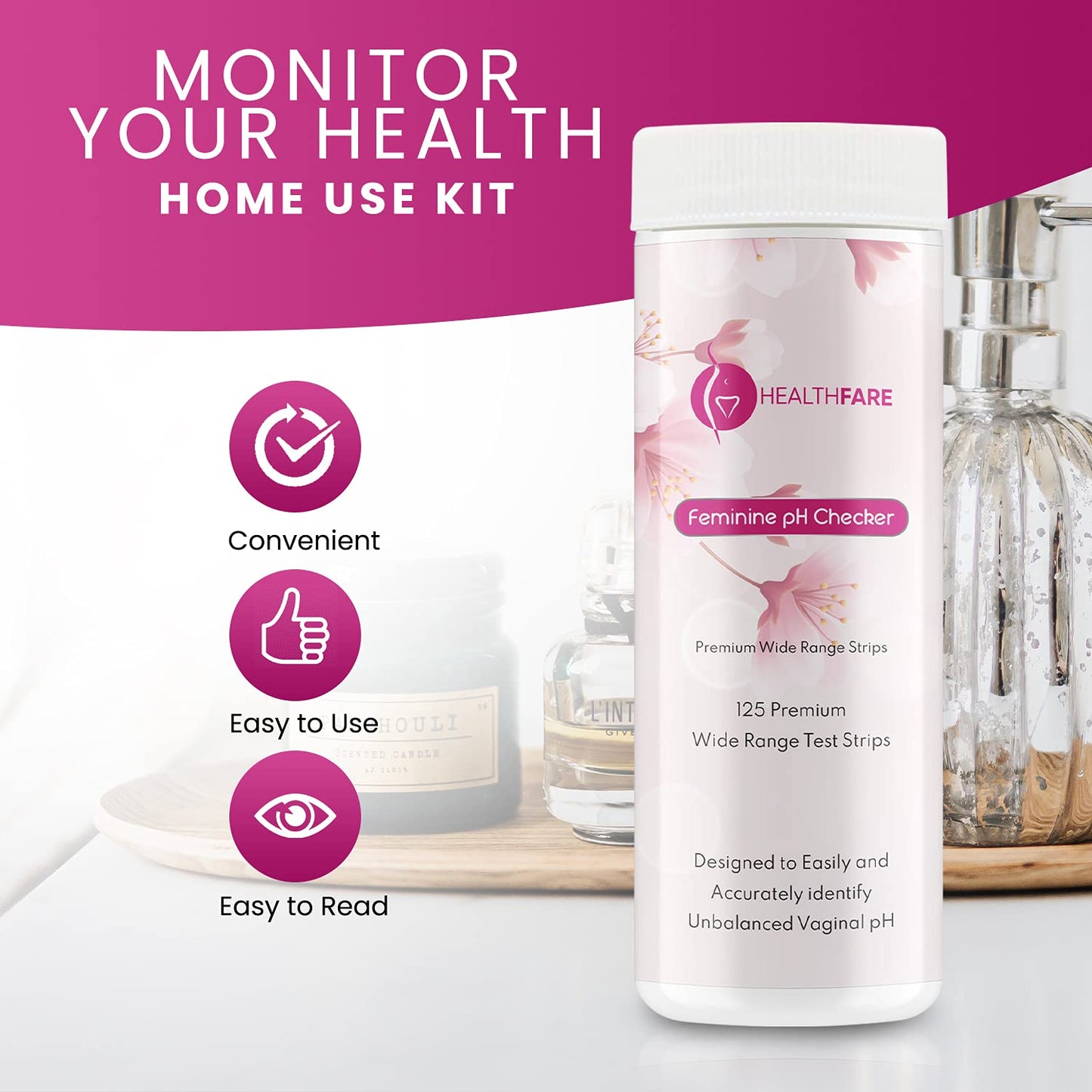 Healthfare Feminine pH Checker Test Strips to Monitor Intimate Health, Balance pH Level 3.0-5.5