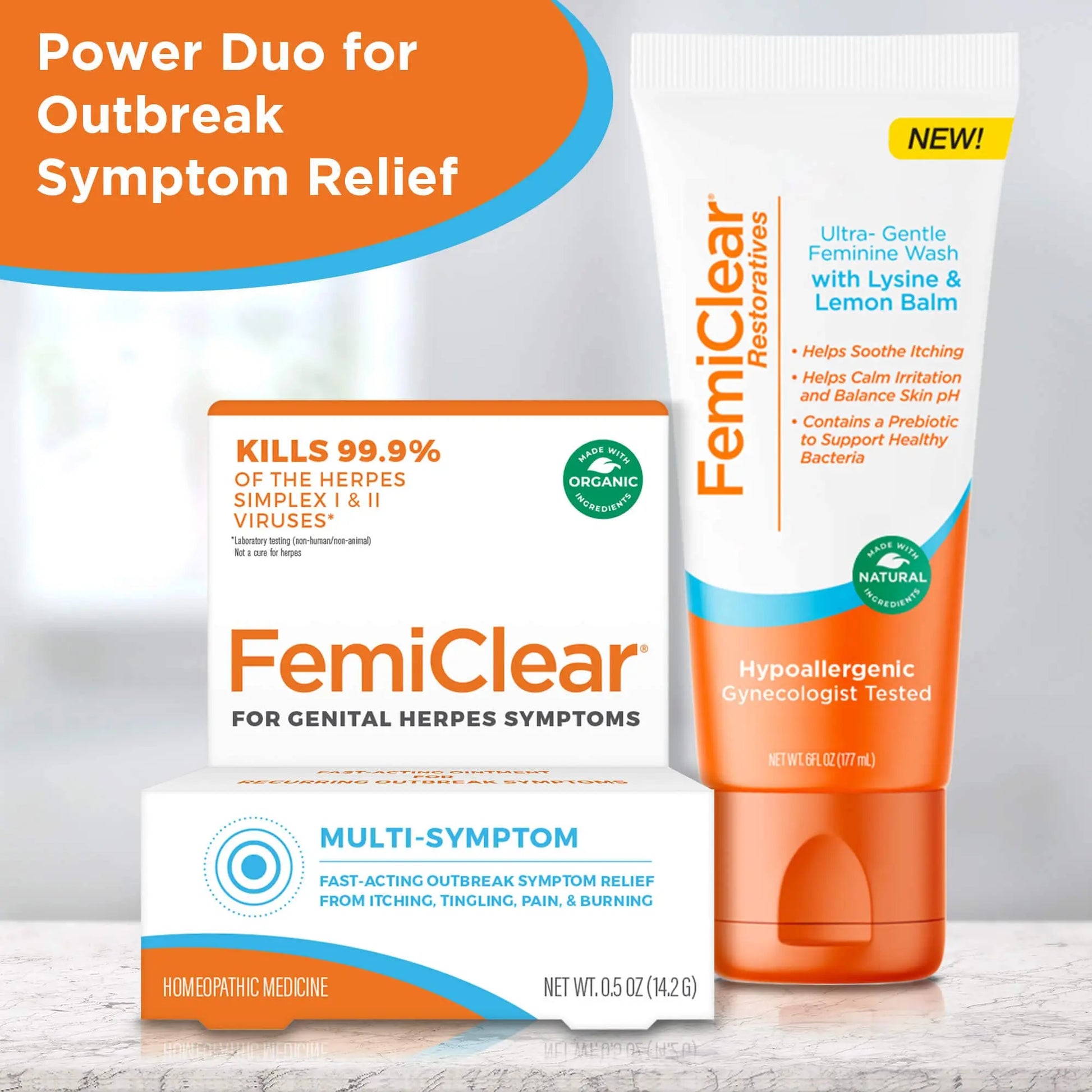 FemiClear® Restoratives Ultra-Gentle Feminine Wash, Made with Lysine & Lemon Balm, Natural Ingredients FemiClear