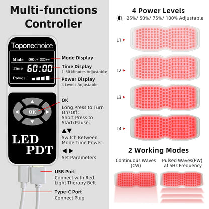 Toponechoice Red Light Therapy Belt, 450pcs 660nm 850nm 940nm, Infrared Light Therapy
