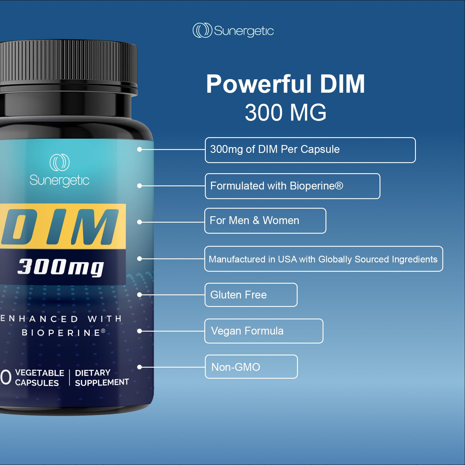 Sunergetic Premium DIM Supplement 300mg - Supports Normal Estrogen Metabolism, Menopause & Healthy Sunergetic