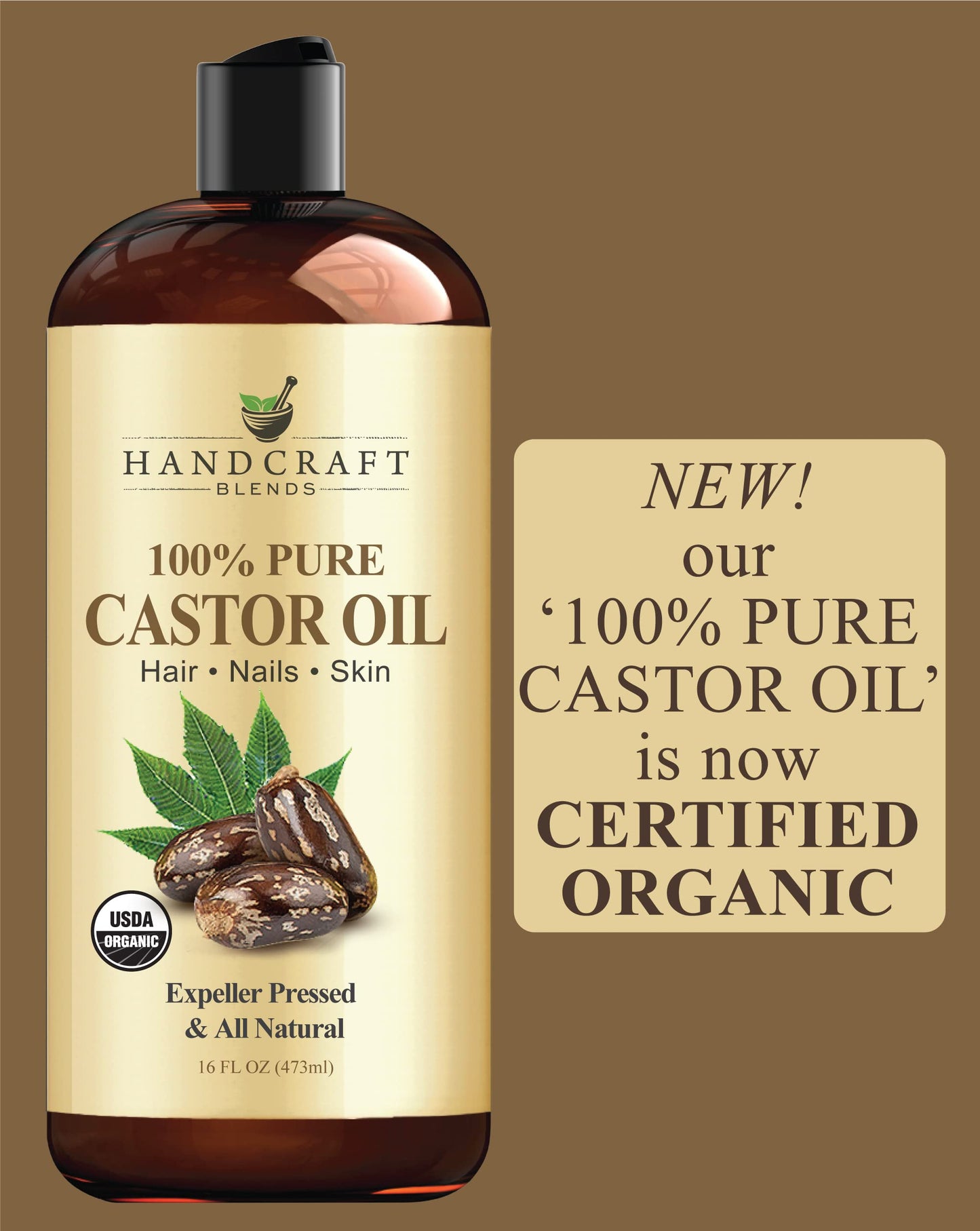Handcraft Blends Organic Castor Oil for Hair Growth, Eyelashes and Eyebrows - 100% Pure
