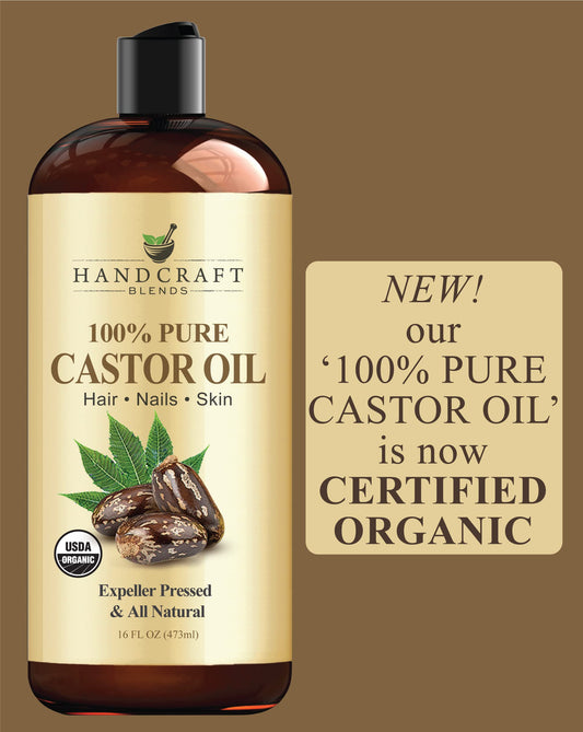 Handcraft Blends Organic Castor Oil for Hair Growth, Eyelashes and Eyebrows - 100% Pure