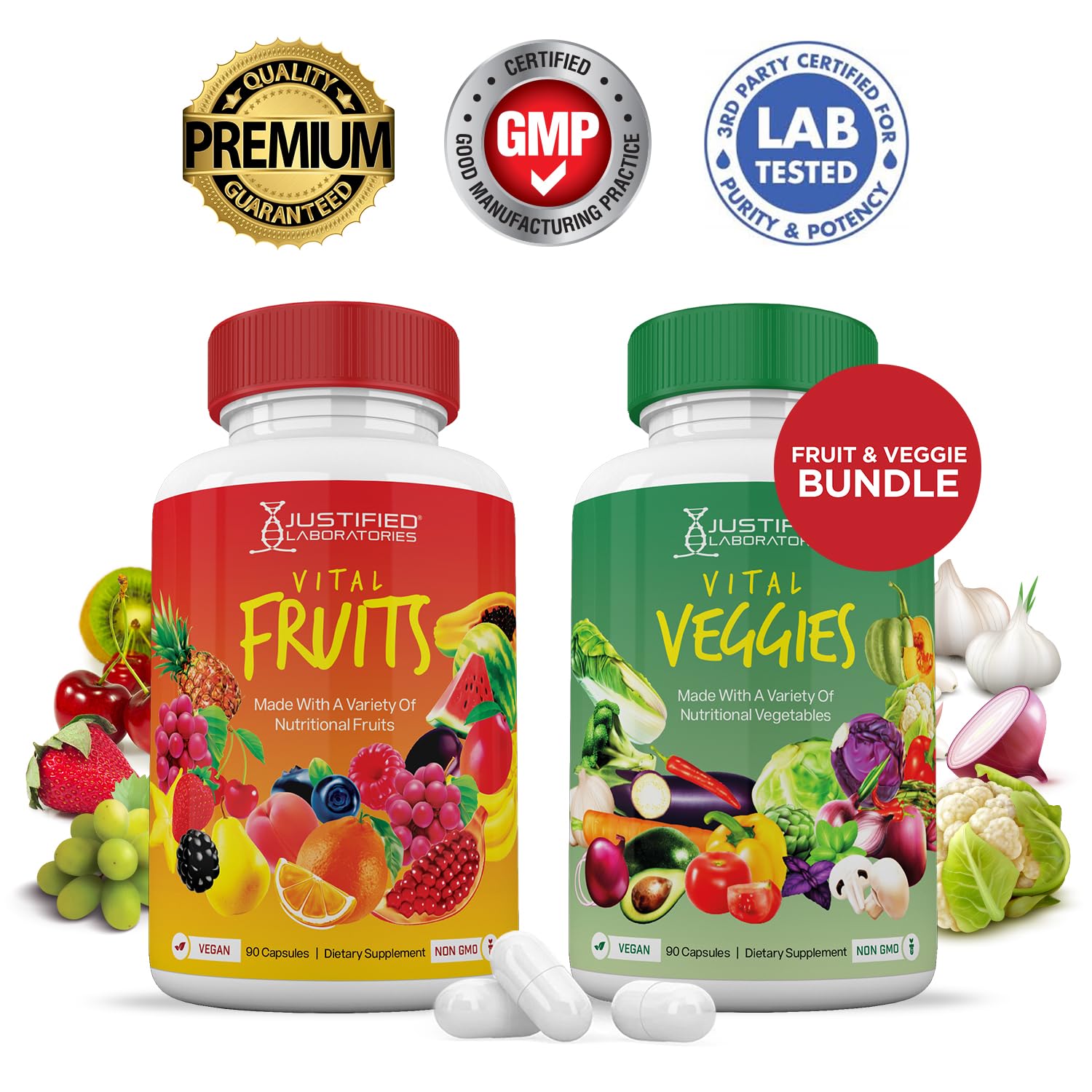 (6 Pack) Vital Fruits and Veggies Supplement Whole Food Red & Green Superfoods