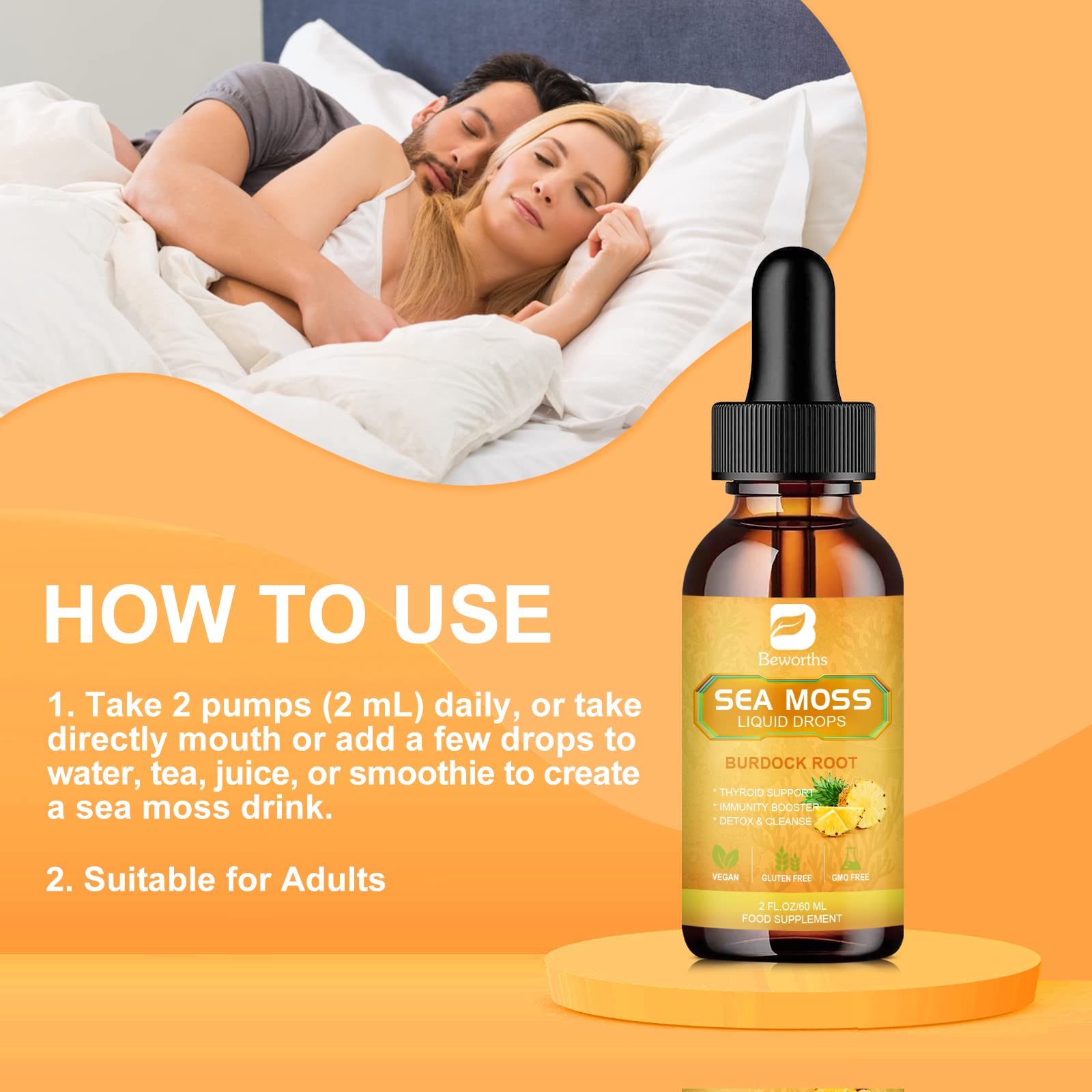 B BEWORTHS Sea Moss Liquid Drops - Organic Irish Sea Moss Gel with Burdock Root B BEWORTHS