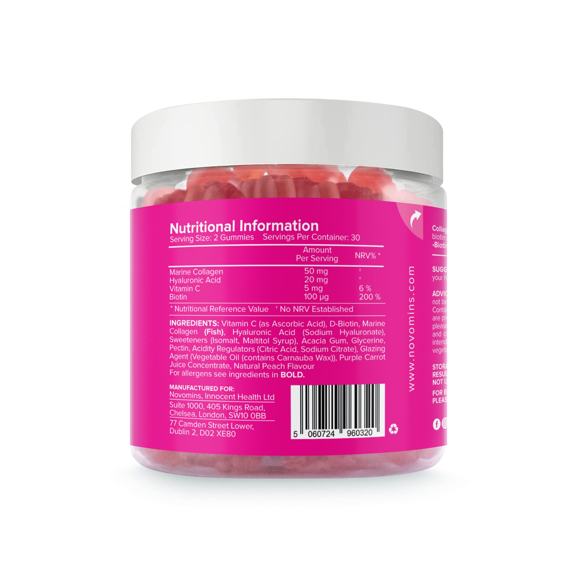 Collagen Gummies - Sugar Free Marine Collagen Gummies - Superior Type 1 Hydrolysed Collagen novomins