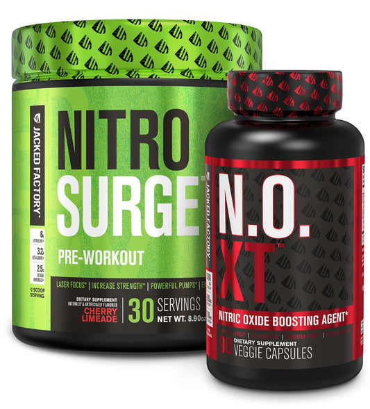 Jacked Factory Pre Workout Stack - N.O XT Nitric Oxide Booster & NITROSURGE High