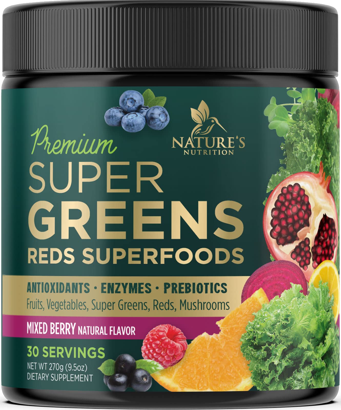 Greens Superfood Powder Supplement - Super Green Smoothie Mix Blend with Spirulina