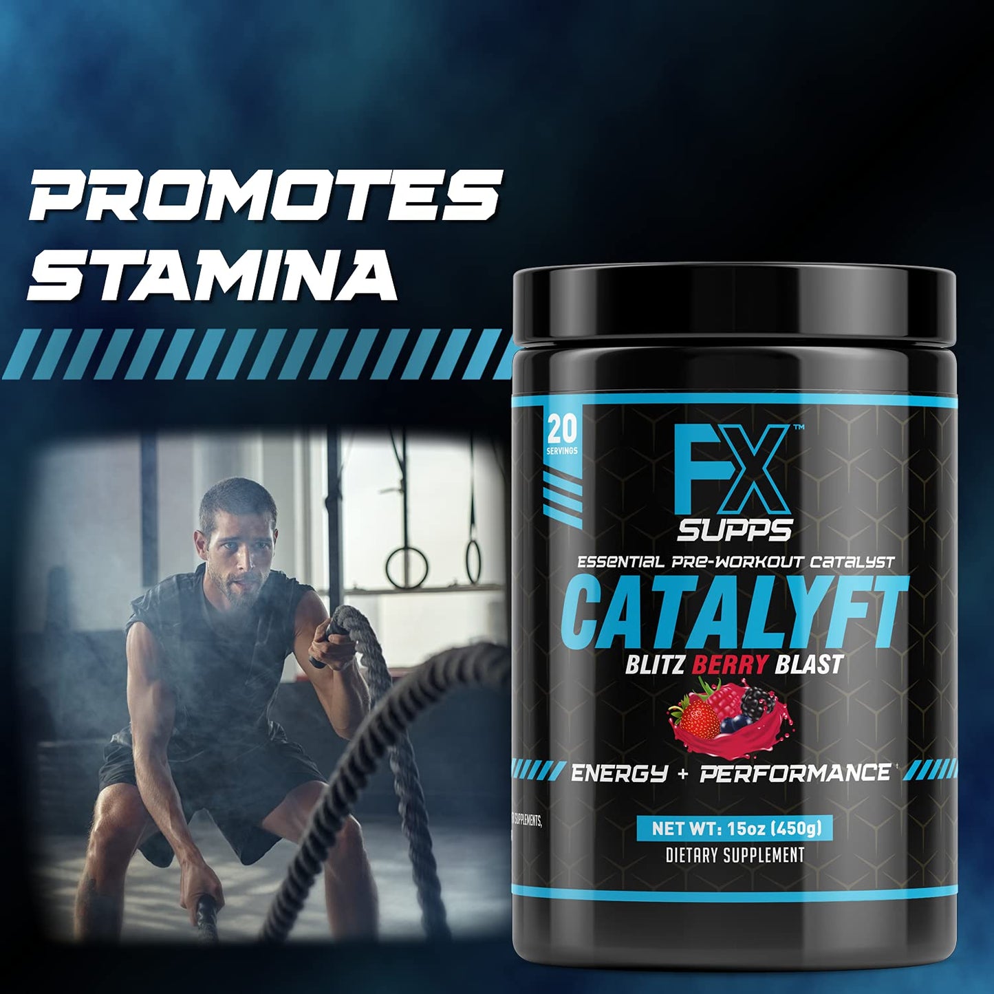 FX Supps Catalyft Pre-Workout PowderDrink for Men and Women Blitz Berry Blast Dietary SupplementMix with Creatine,Caffeine & Beta-Alanine | Best for Energy Pump,Muscle Gain & Focus,20 Servings(1 Pack)