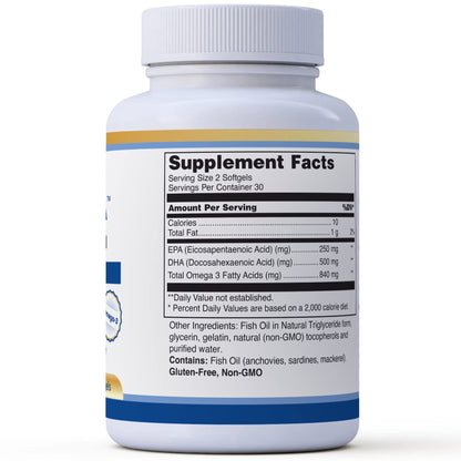 High DHA Omega 3 Fish Oil - CogniDHA - Pharmaceutical Grade - 840 mg Omega-3s - Supercritical CO2