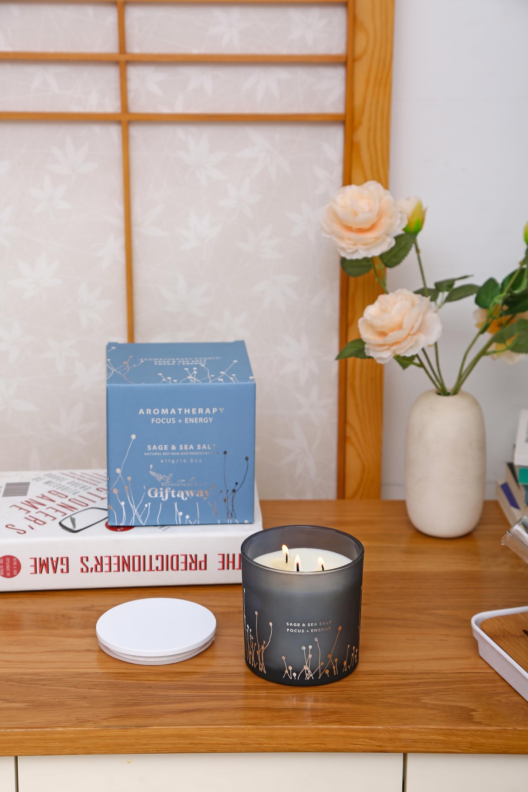 White Sage Sea Salt 3 Wick Candle 14.5 oz | Sage Candles for Cleansing House | Large Soy Candles GIFTAWAY