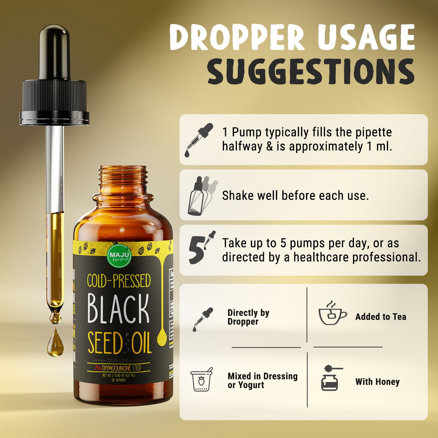 MAJU Black Seed Oil - 3 Times TQ, Cold-Pressed, Travel Size, 100% Turkish Black Cumin Maju Superfoods