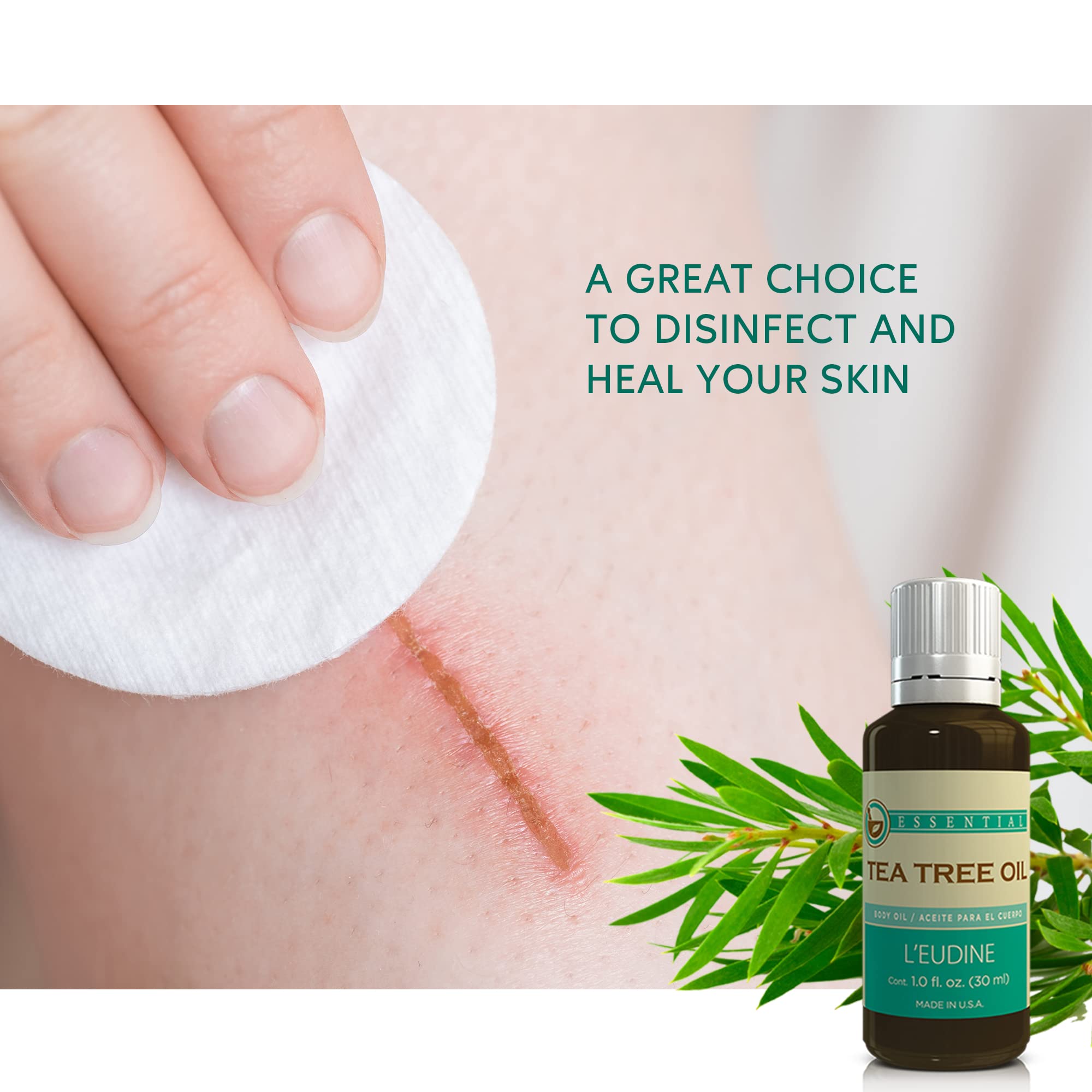 L’EUDINE Tea Tree Oil – 1fl Oz Multipurpose Body Oil for Acne, Toenail Problems, Dandruff, Skin Bites L'eudine