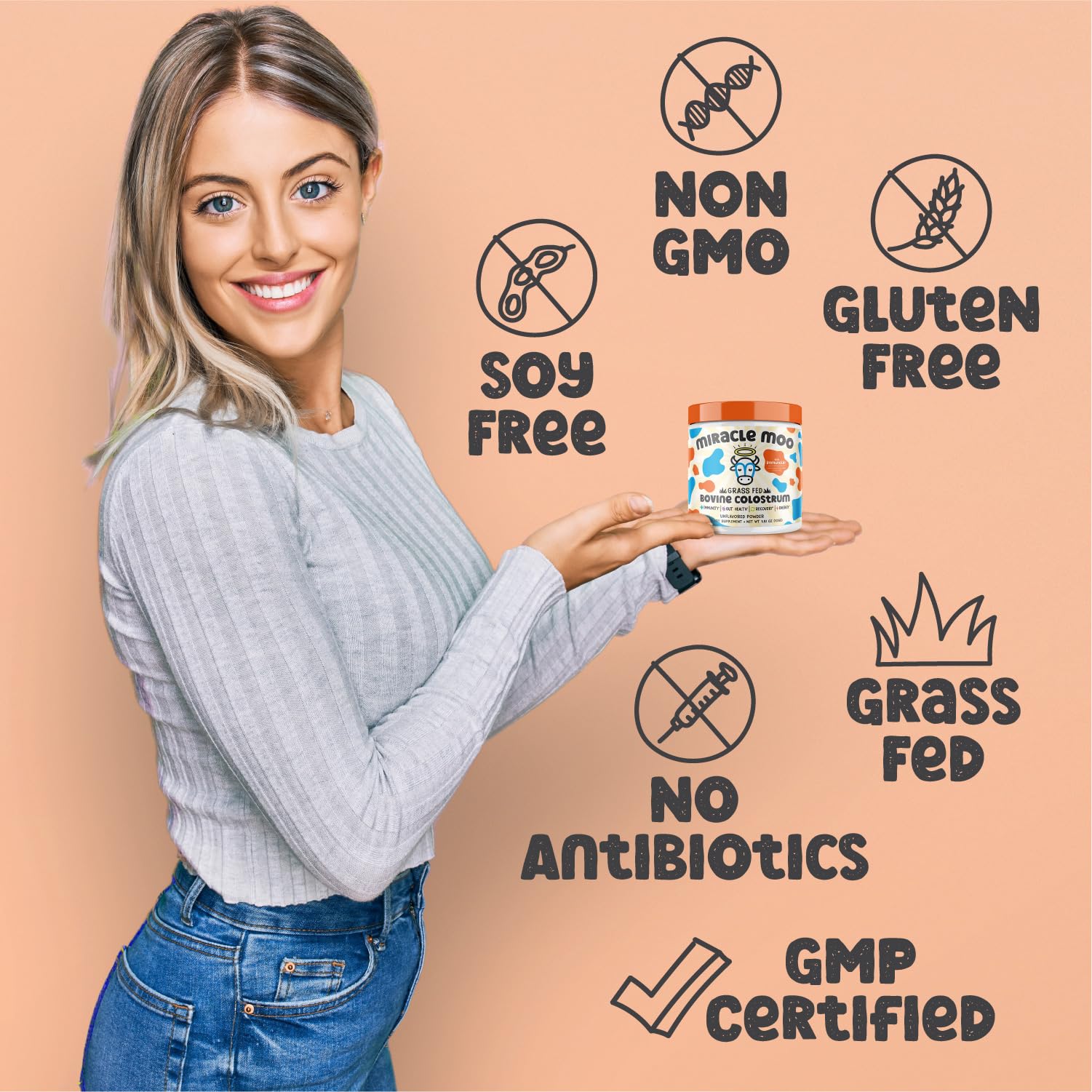 Colostrum Supplement for Gut Health, Hair Growth, Beauty and Immune Miracle Moo