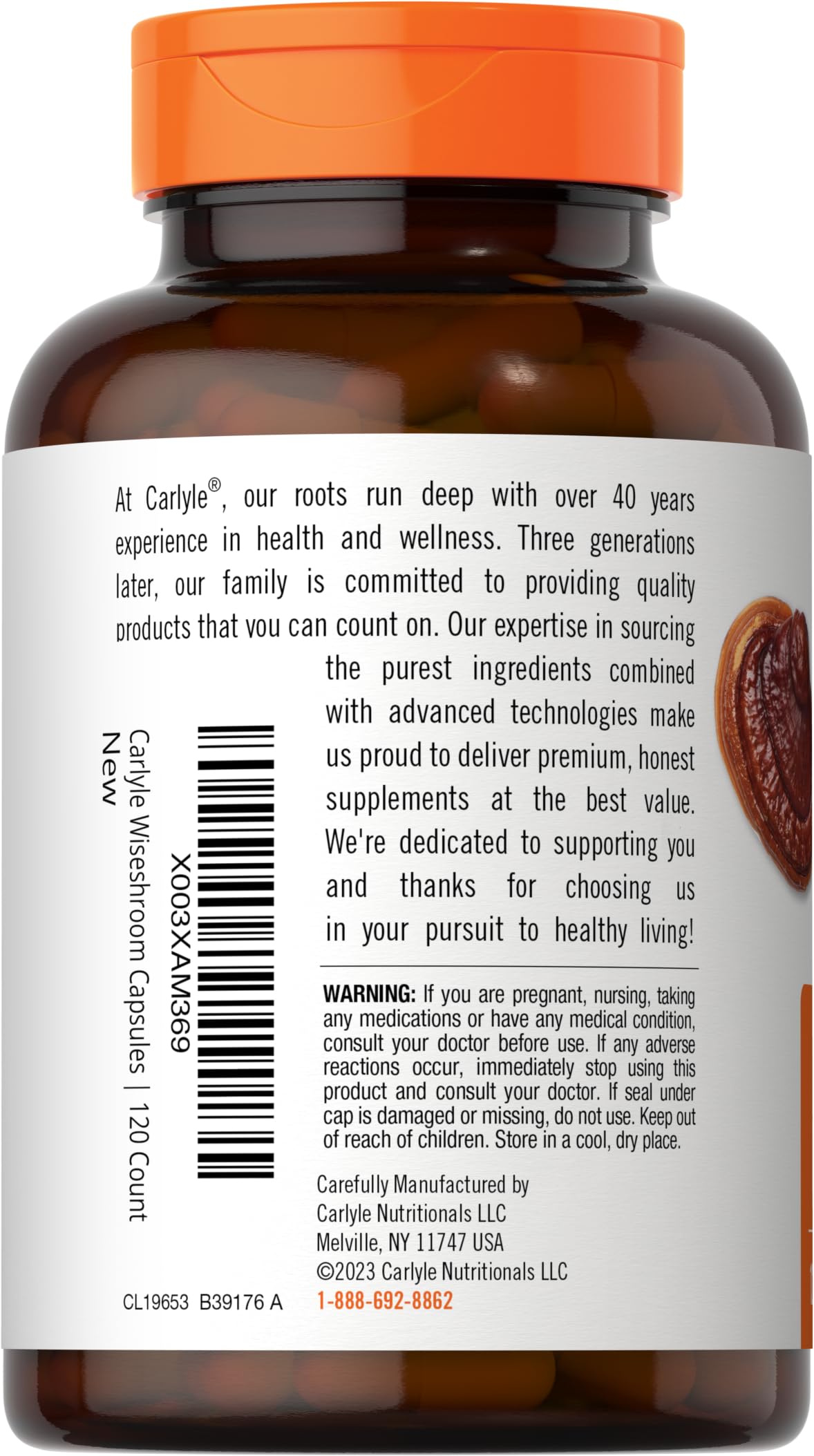 Carlyle Reishi Mushroom Capsules 5000 mg |120 Count | Non-GMO and Gluten Free Extract