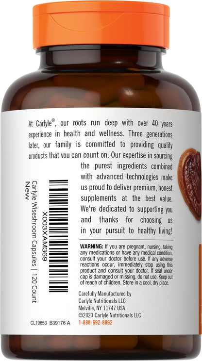 Carlyle Reishi Mushroom Capsules 5000 mg |120 Count | Non-GMO and Gluten Free Extract