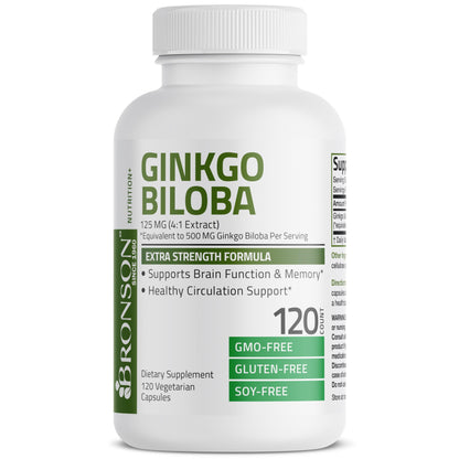 Bronson Ginkgo Biloba Extra Strength 125mg (4:1 Extract) Equivalent to 500mg