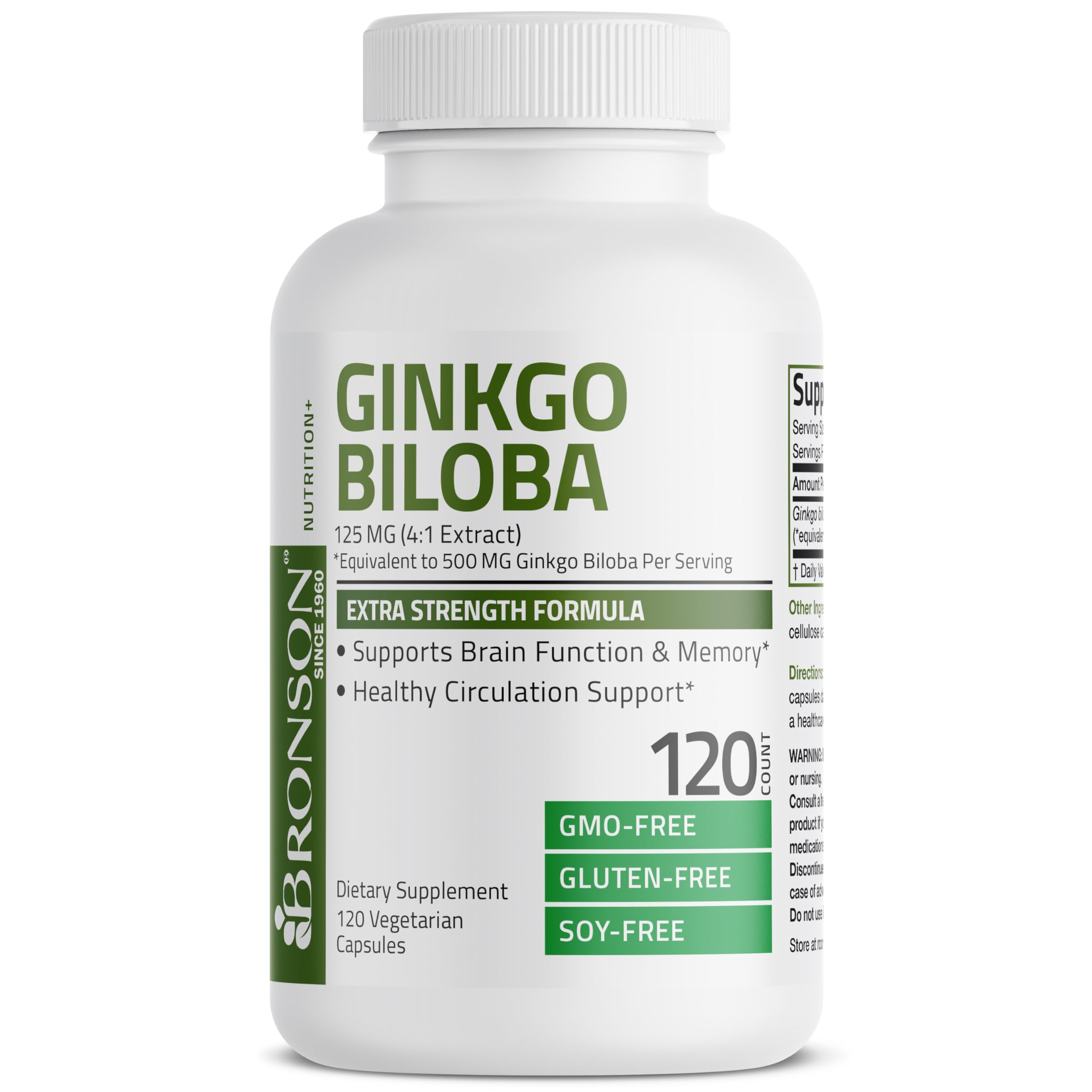 Bronson Ginkgo Biloba Extra Strength 125mg (4:1 Extract) Equivalent to 500mg Bronson