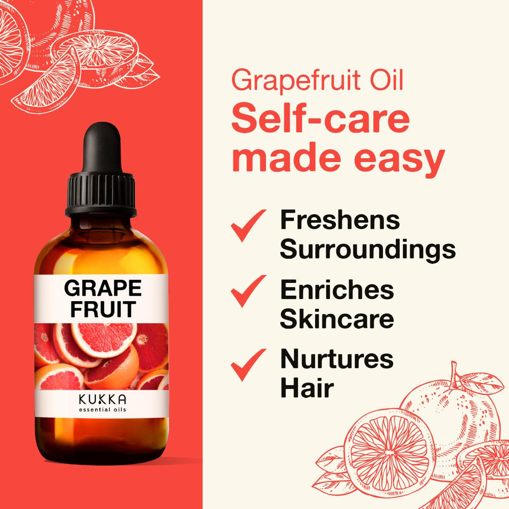 Kukka Grapefruit Essential Oil for Diffuser - 100% Natural Grapefruit Essential Oil for Skin