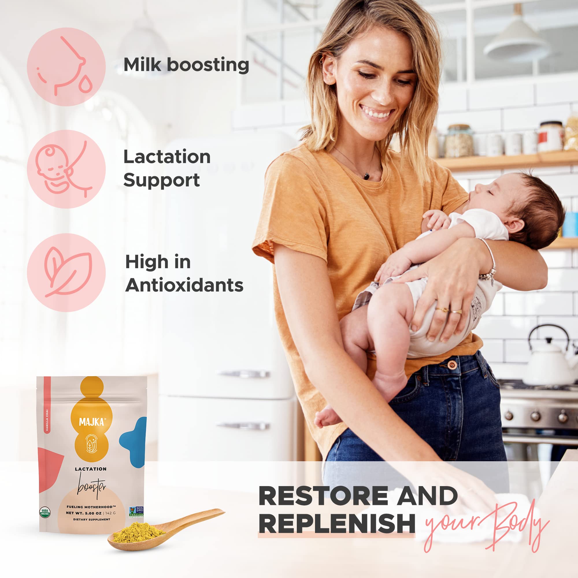 MAJKA Organic Lactation Booster Powder for Nursing Moms, Breastfeeding Safe Supplement MAJKA