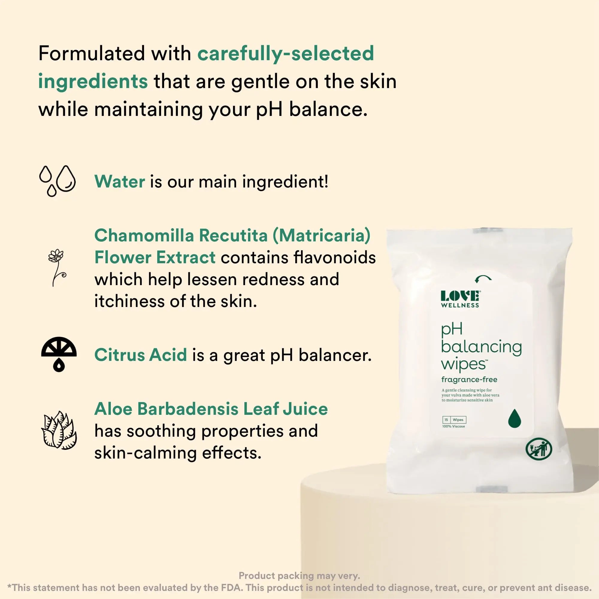 Love Wellness pH Balancing Wipes for Women | Feminine Hygiene for Cleansing with Aloe Vera