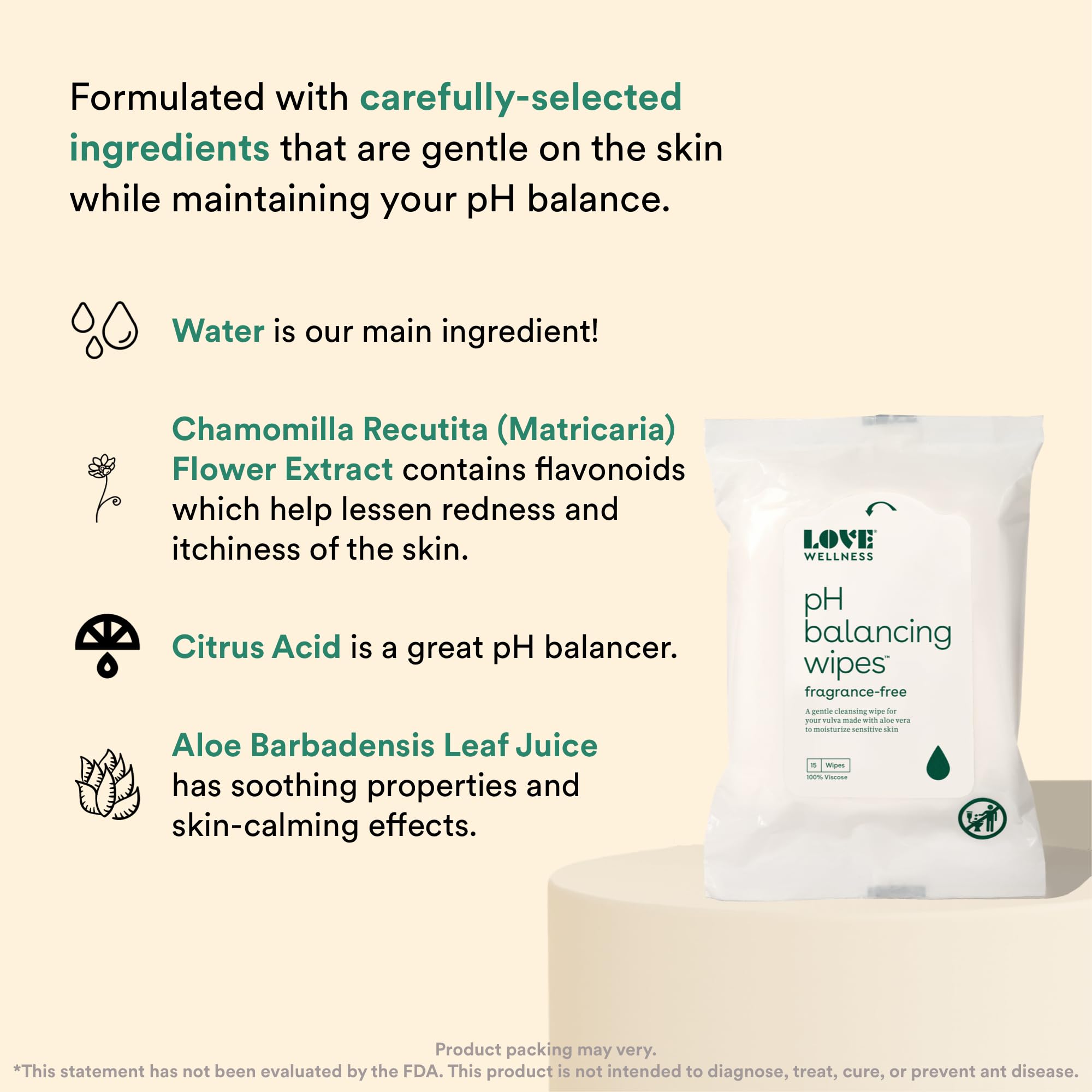 Love Wellness pH Balancing Wipes for Women | Feminine Hygiene for Cleansing with Aloe Vera Love Wellness