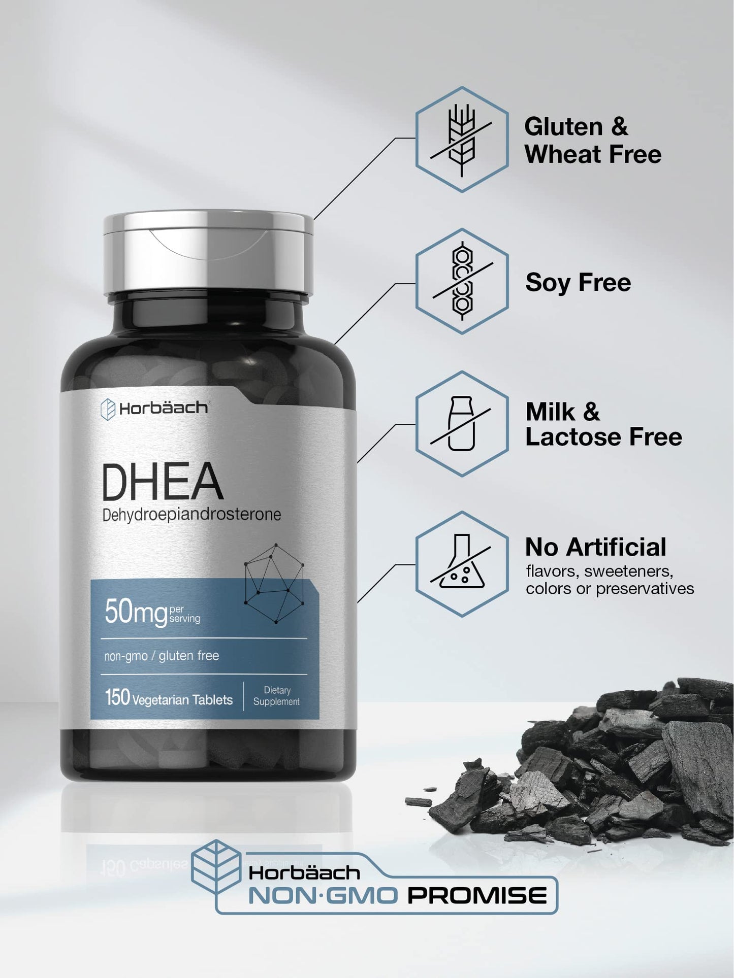 DHEA 50mg 150 Tablets | Non-GMO, Gluten Free Supplement | by Horbaach