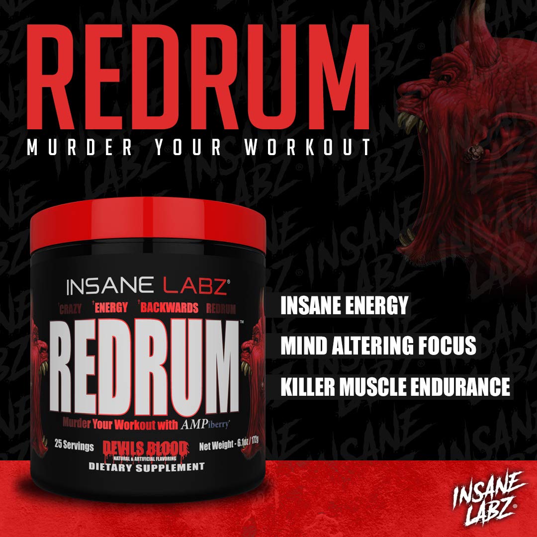 Insane Labz Redrum High Stim Pre Workout NO Booster Powder, Loaded with Beta Alanine