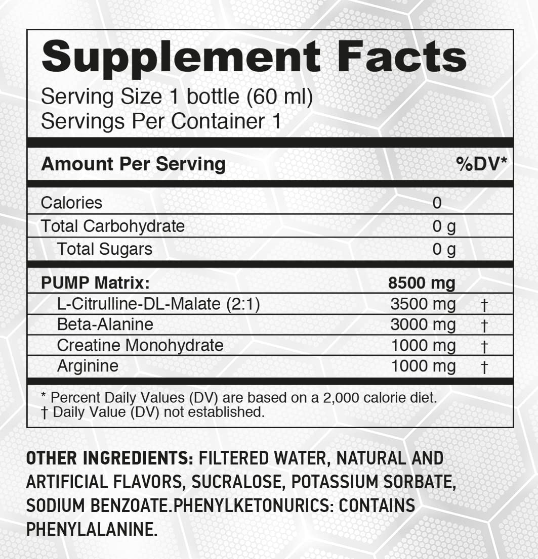 HARDLABZ Pump – Non-Stimulant Caffeine Free Powerful Liquid Pre-Workout Energy Shot with Citrulline, Beta-Alanine, Creatine, Arginine for Strength and Stamina, Zero Sugar, 2oz - 12 Pack