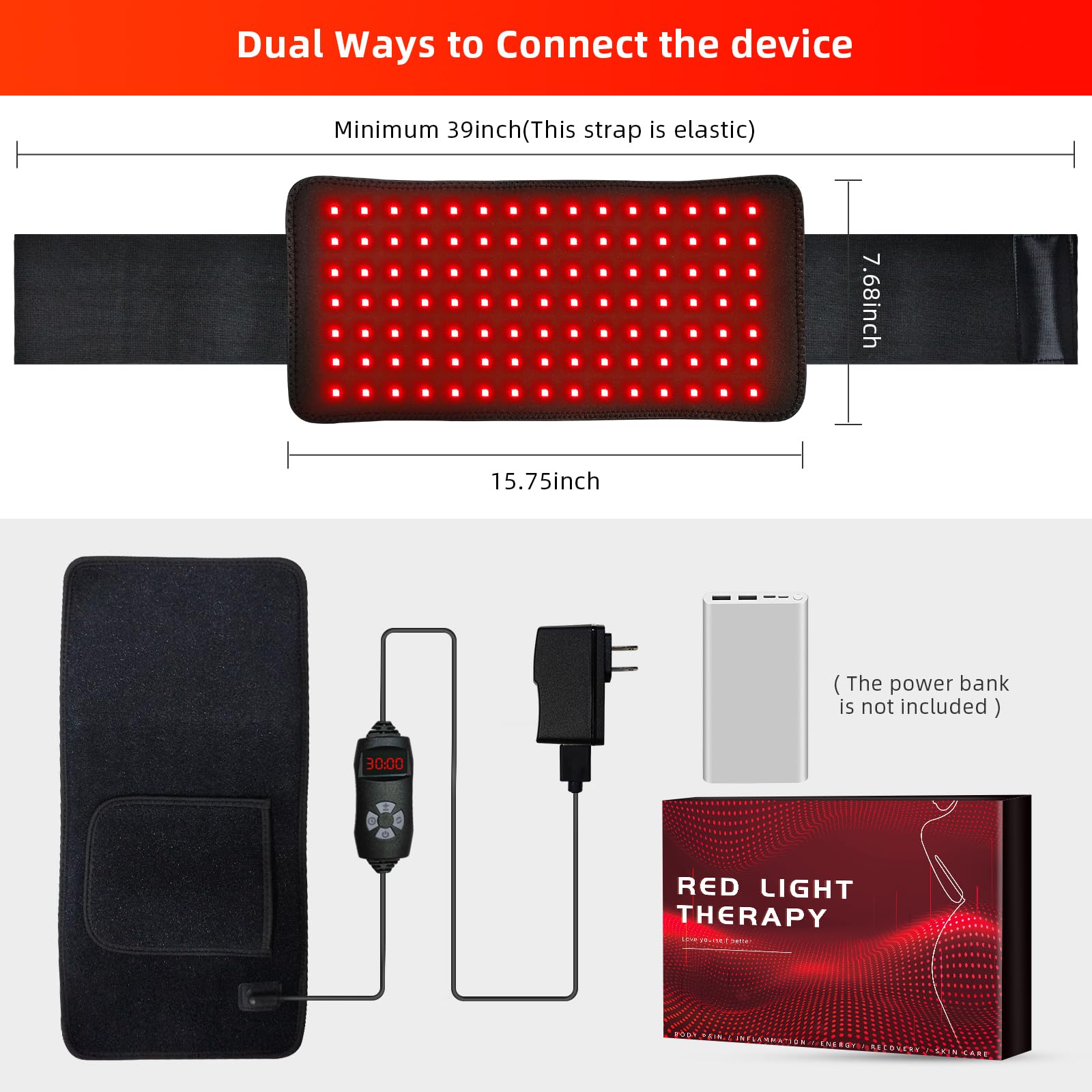 Red Light Therapy Infrared Light Therapy Heating Wrap Belt for Body Back Knee Shoulder Waist Muscle Pain AKYSUN