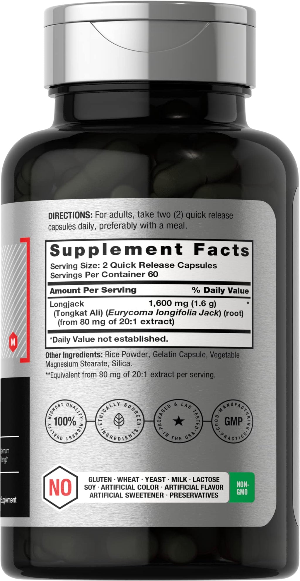 Longjack Tongkat Ali 1600 mg | 120 Capsules | Longifolia Root Extract Powder | Maximum