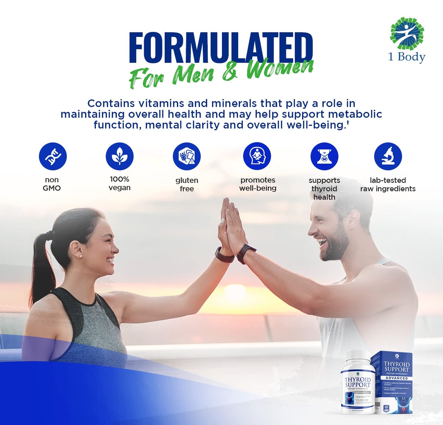 1 Body Thyroid Support Supplement for Women and Men - 2 Pack 60 Days