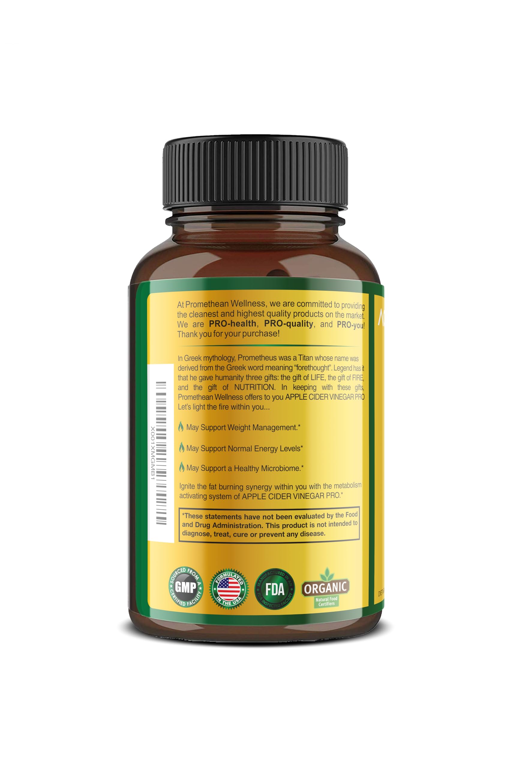 Certified Organic Apple Cider Vinegar Capsules Pro with Mother Acv Pills Detox Promethean Wellness