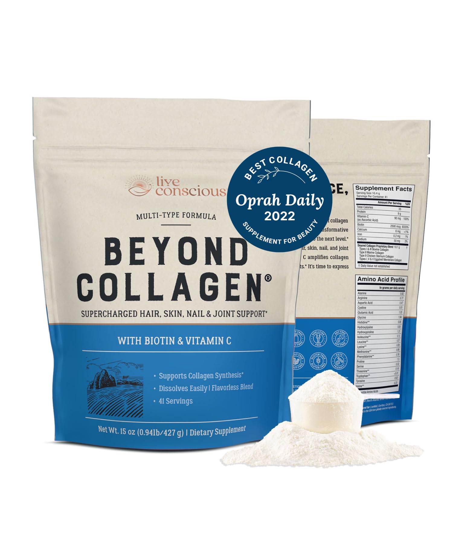 Live Conscious Beyond Collagen Multi Collagen Powder for Women w/Types I, II, III, V & X 