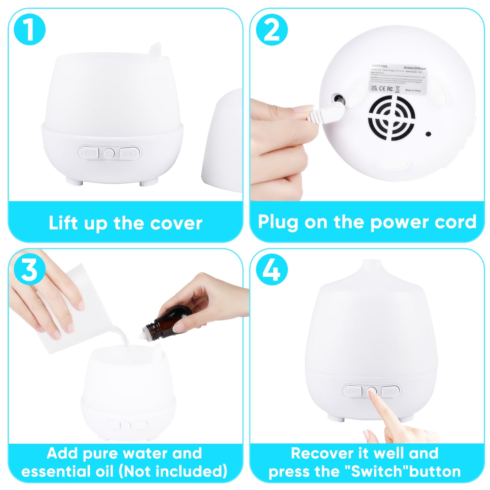 HAPPTWS 220Ml Essential Oil Diffuser - Diffusers for Essential Oils Aromatherapy Diffuser HAPPTWS