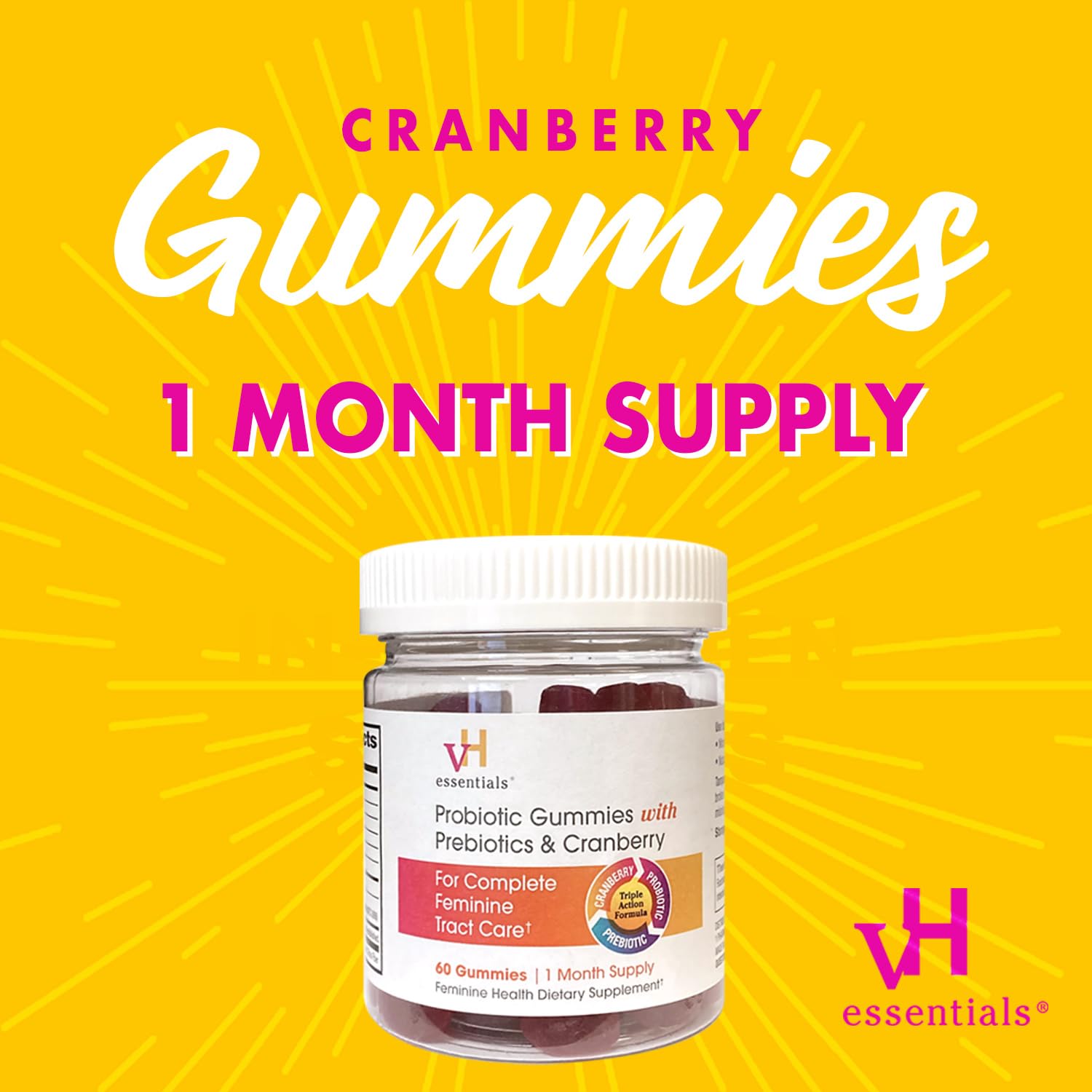 vH essentials Probiotic Gummies with Prebiotics & Cranberry, Concentrated Extract vH essentials