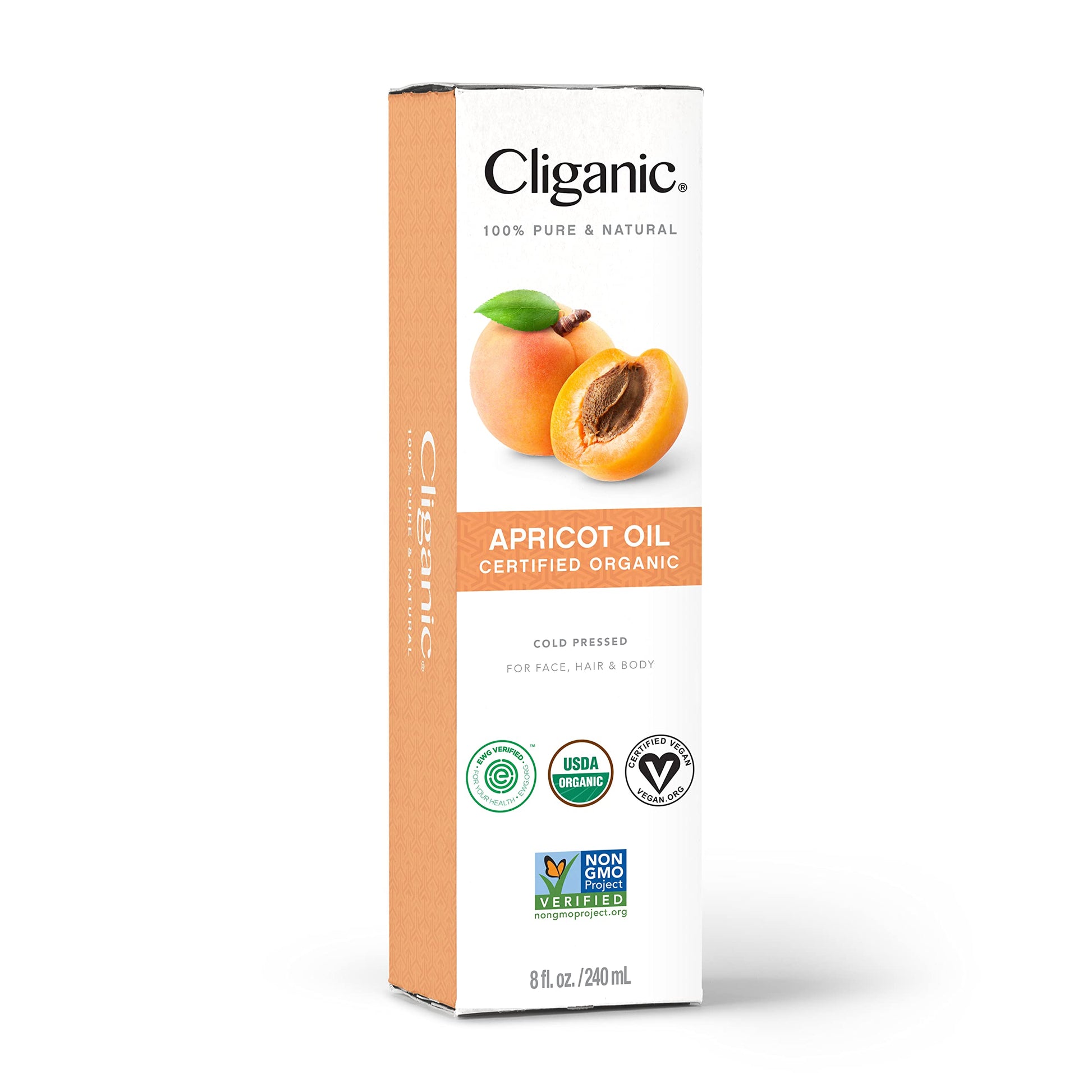 Cliganic Organic Apricot Oil, 100% Pure (8oz) - For Skin, Hair & Face | Natural Cold Pressed Unrefined Cliganic