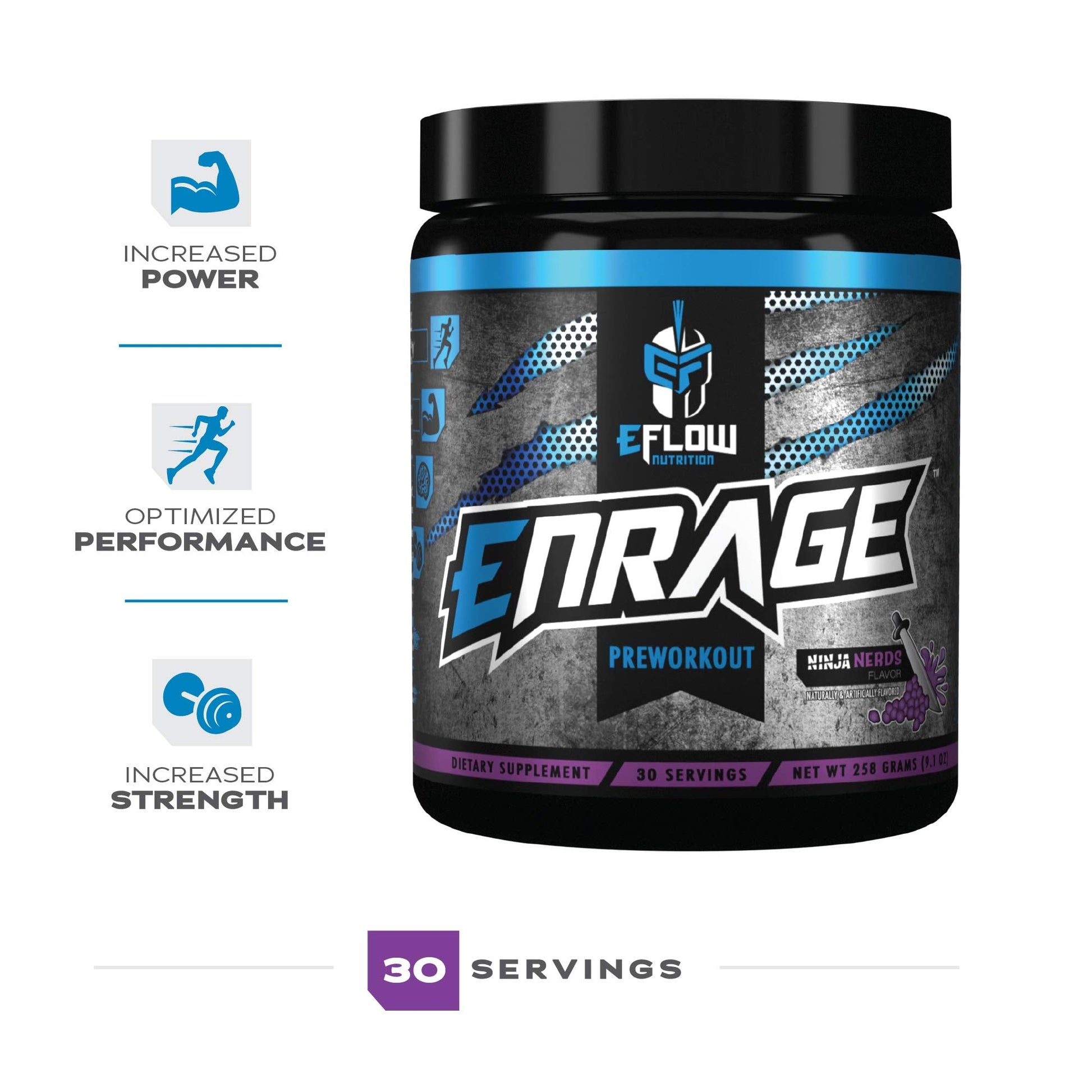 eFlow Nutrition ENRAGE Pre Workout - Energy, Focus, Pumps, and Strength - Ninja Nerds (30 Servings)