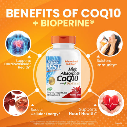 Doctor's Best High Absorption CoQ10 with Bioperine, Heart Health & Energy Production