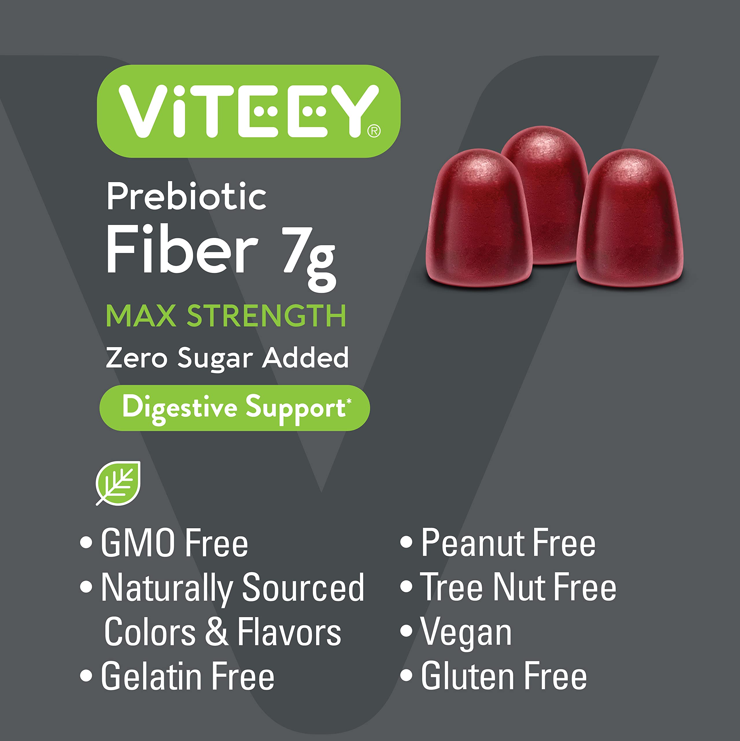 Prebiotic Fiber Gummies 7G Extra Strength [Zero Sugar Added] Digestive Heath Regularity Viteey