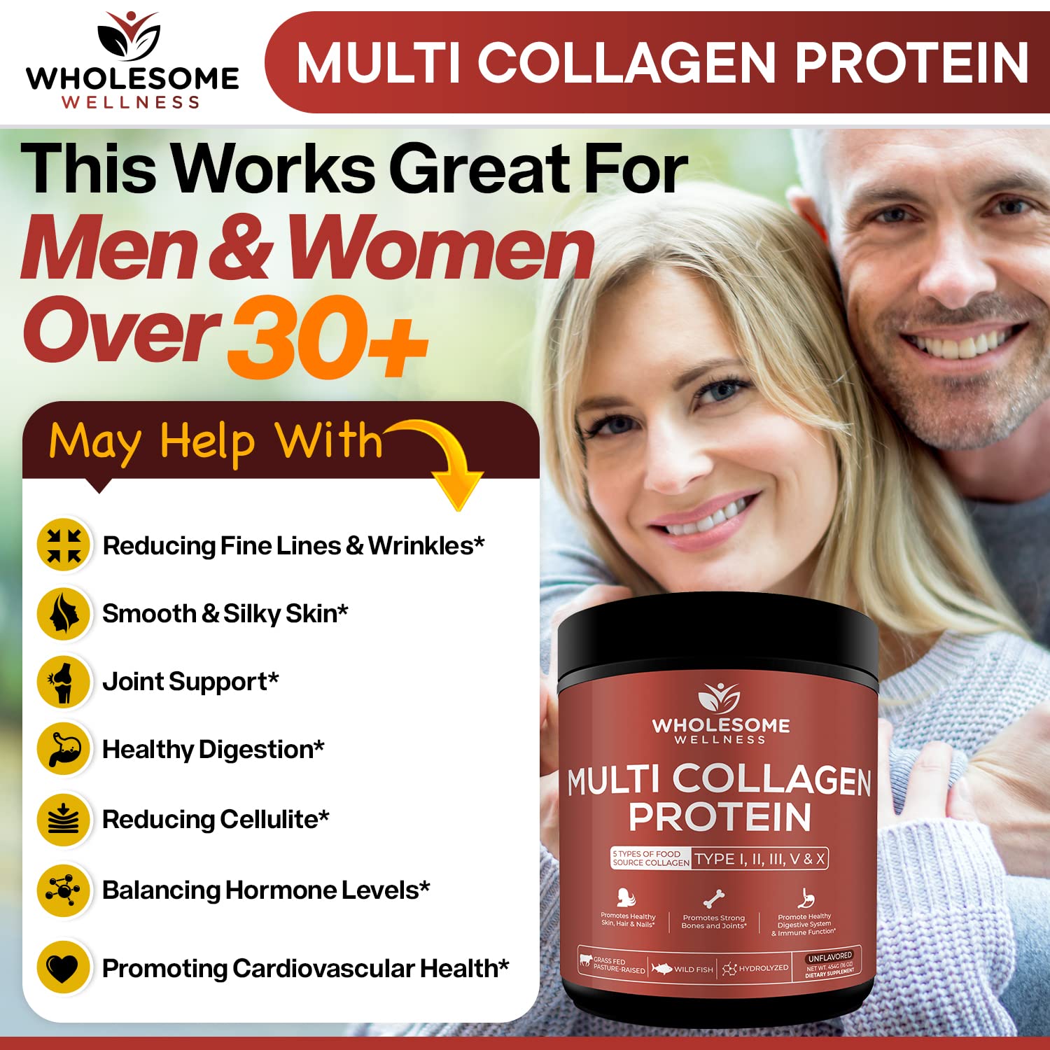 Multi Collagen Protein Powder Hydrolyzed (Type I II III V X) Grass-Fed All-in-One Super Wholesome Wellness