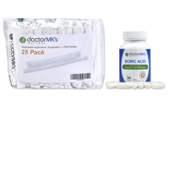 doctor MK's NATURAL Boric Acid Suppossitories (600mg) with Individually Wrapped Applicators