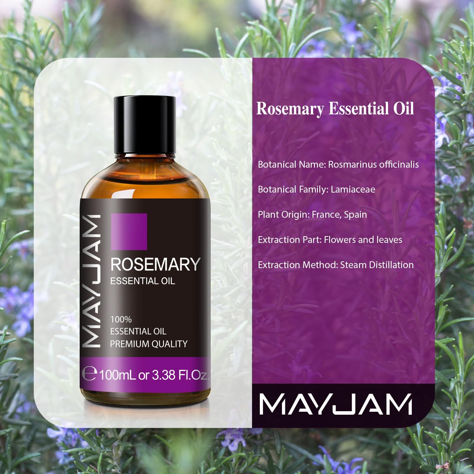 MAYJAM Essential Oil, Rosemary Oil 3.38FL.OZ - Rosemary Essential Oils for Diffusers for Home MAYJAM