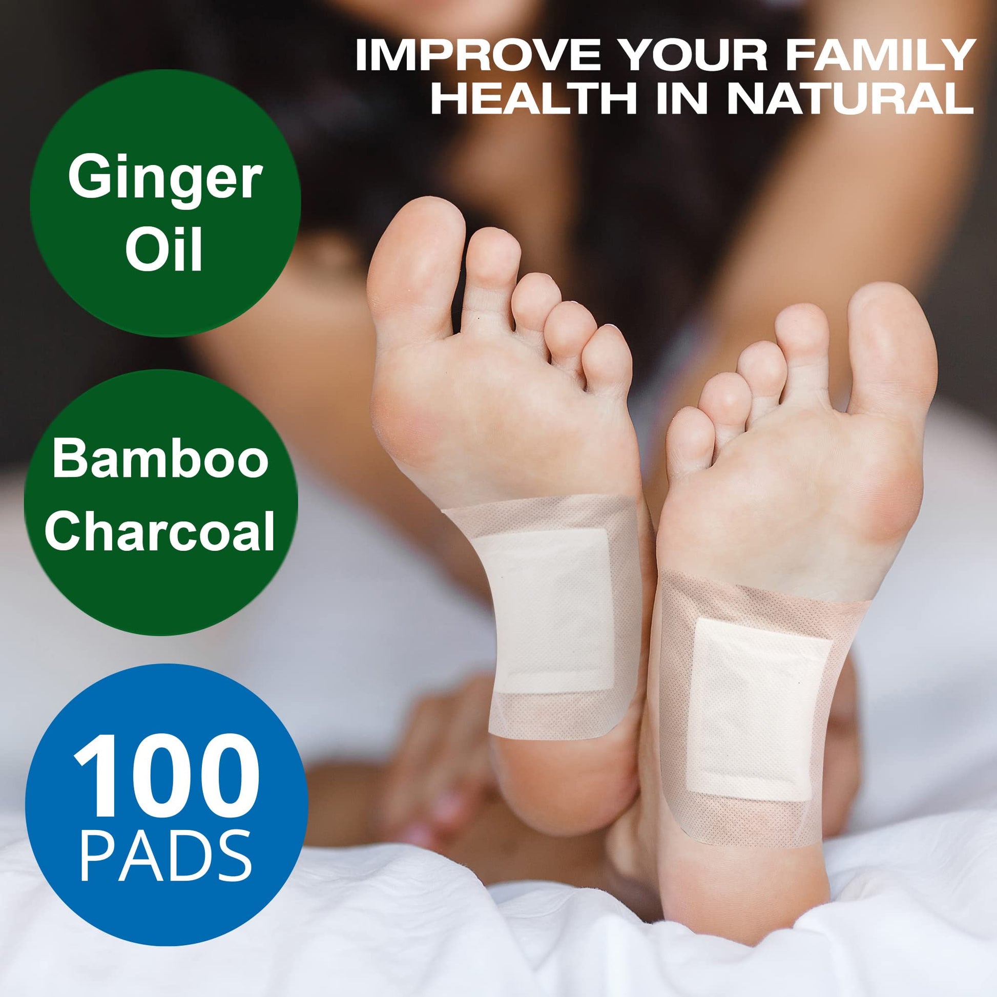AOSORW 100 Pack Foot Pads, Ginger Oil Bamboo Charcoal Foot Pads, Foot Care Patch AOSORW