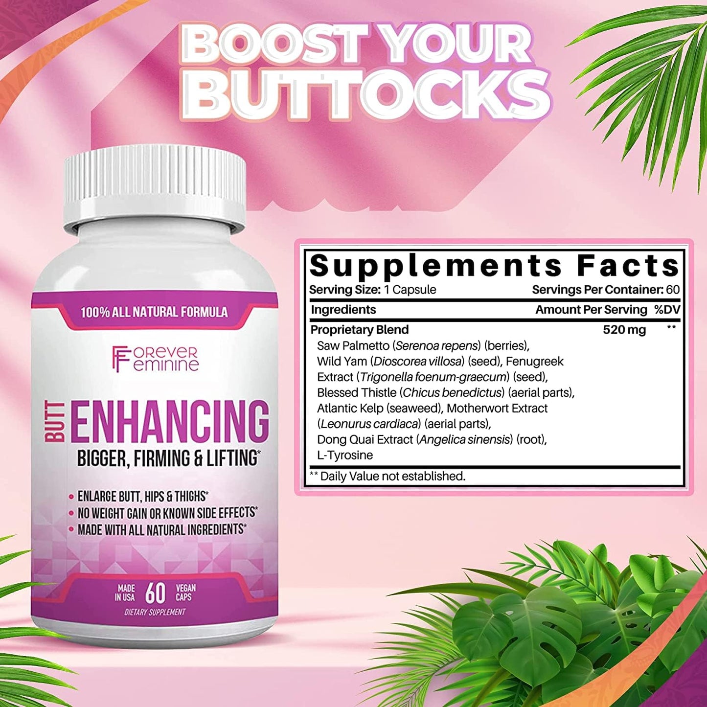 Forever Feminine Premium Butt Enhancement Pills - Booty Enlargement Pills - Shape