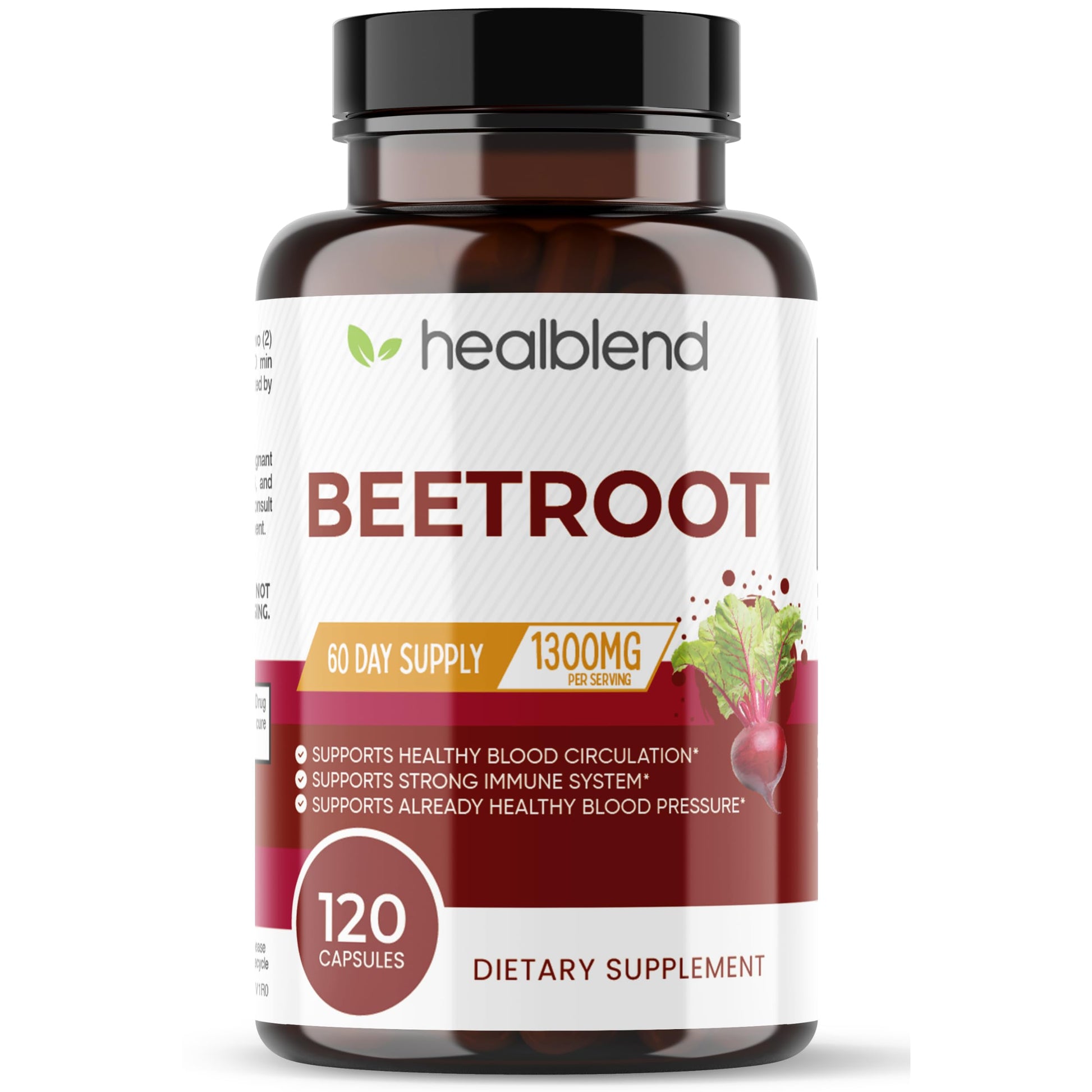 healblend Organic Nitric Oxide Beet Root Capsules 1300mg - Support Immune System