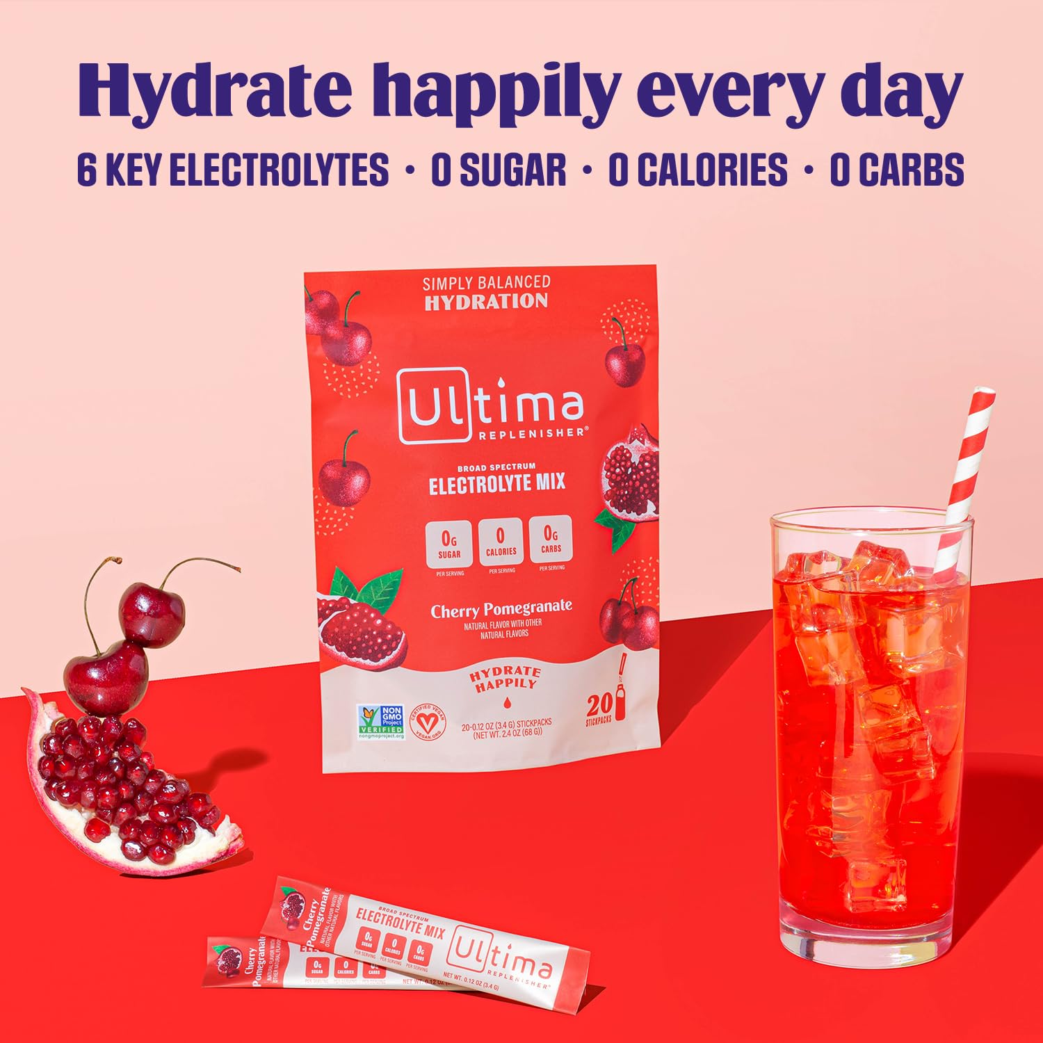 Ultima Replenisher Daily Electrolyte Drink Mix – Cherry Pomegranate, 20 Stickpacks Ultima Replenisher