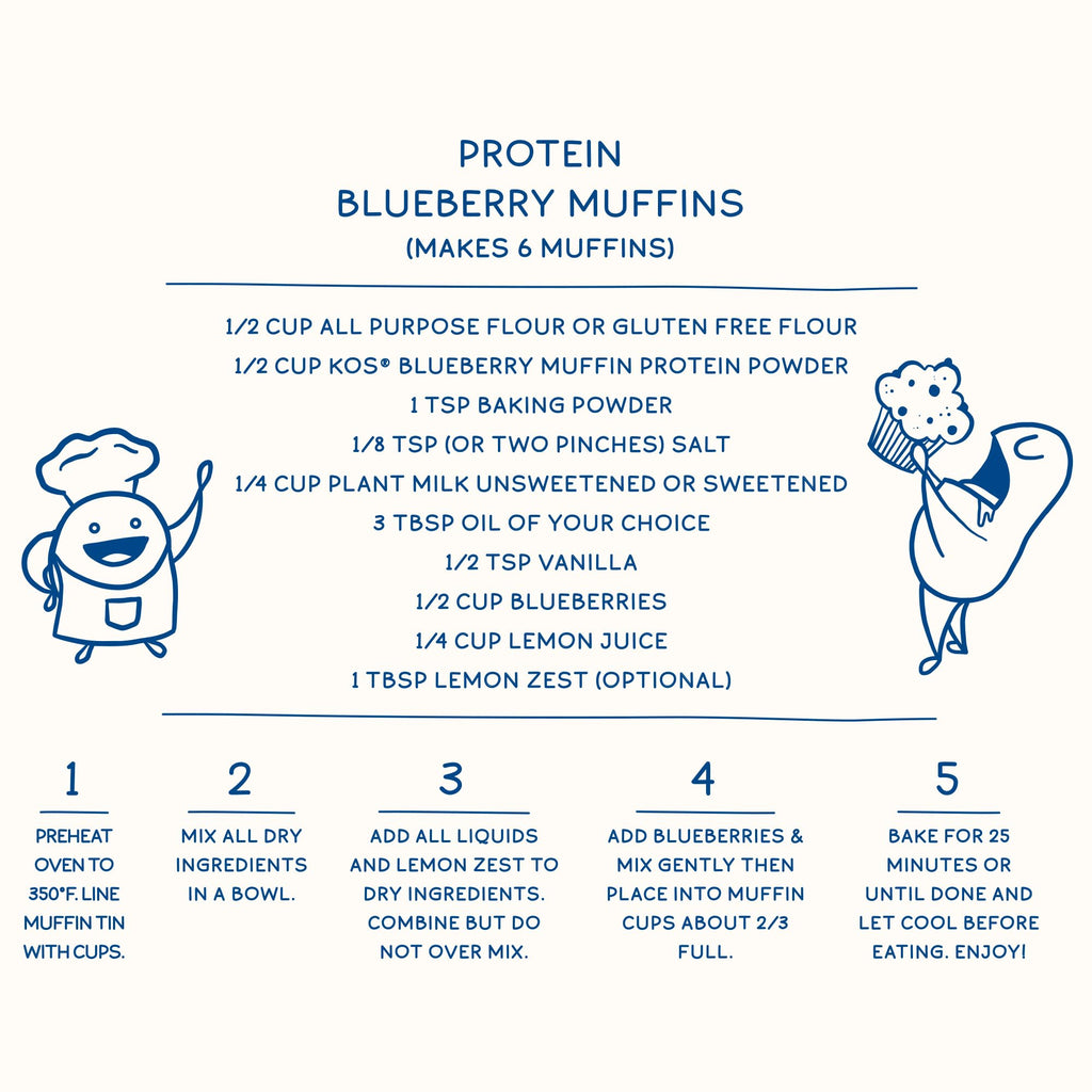 KOS Plant Based Protein Powder, Blueberry Muffin - Organic Pea Protein Superfood