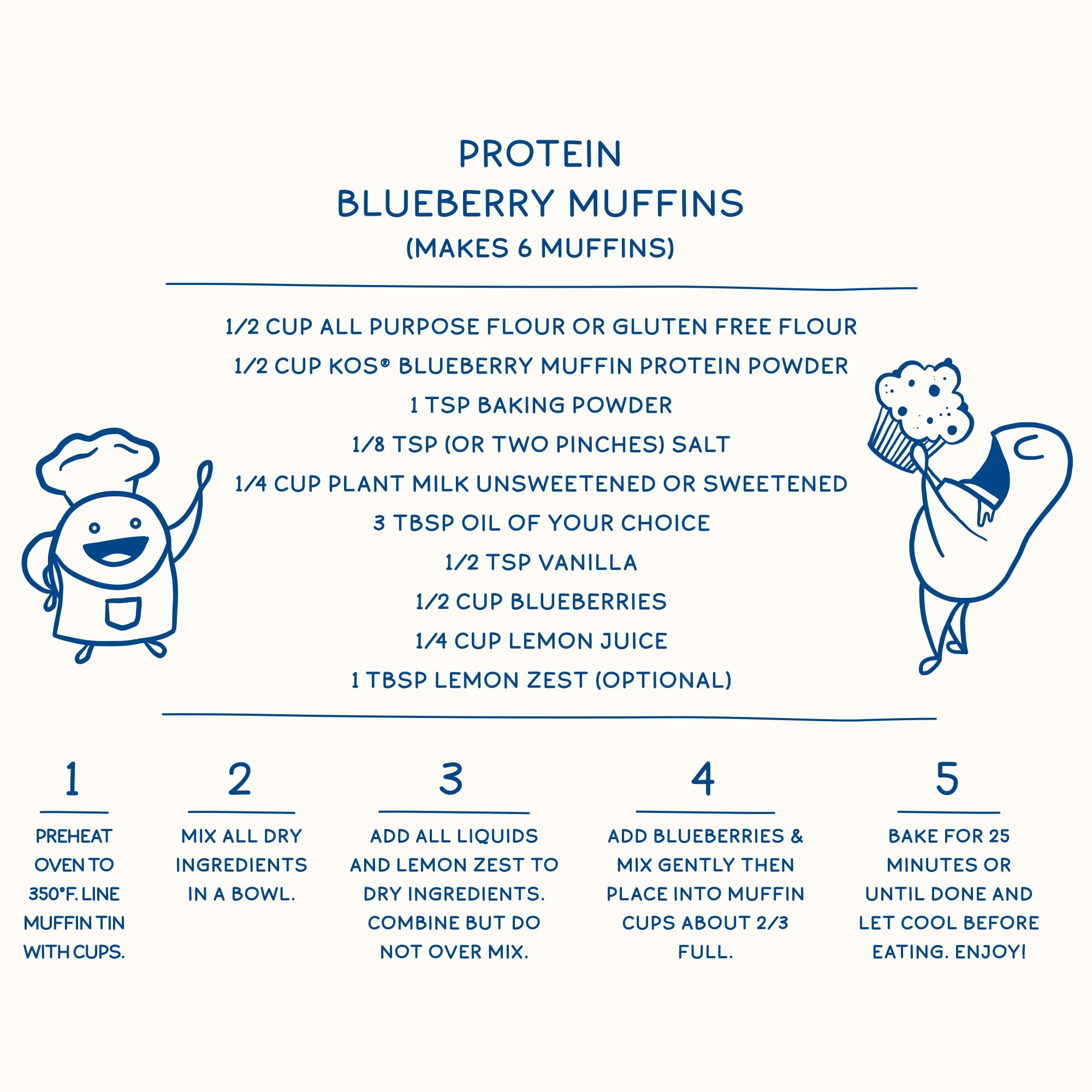 KOS Plant Based Protein Powder, Blueberry Muffin - Organic Pea Protein Superfood